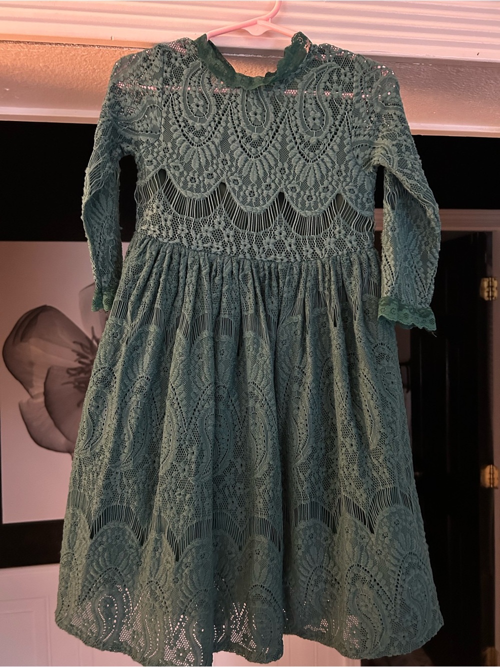 Poppies n lace Girls' Emerald Lace Long-Sleeve Formal Dress